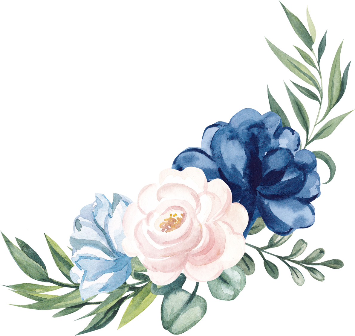 Blue Flower Clipart Wedding Bouquet Border for Invitation