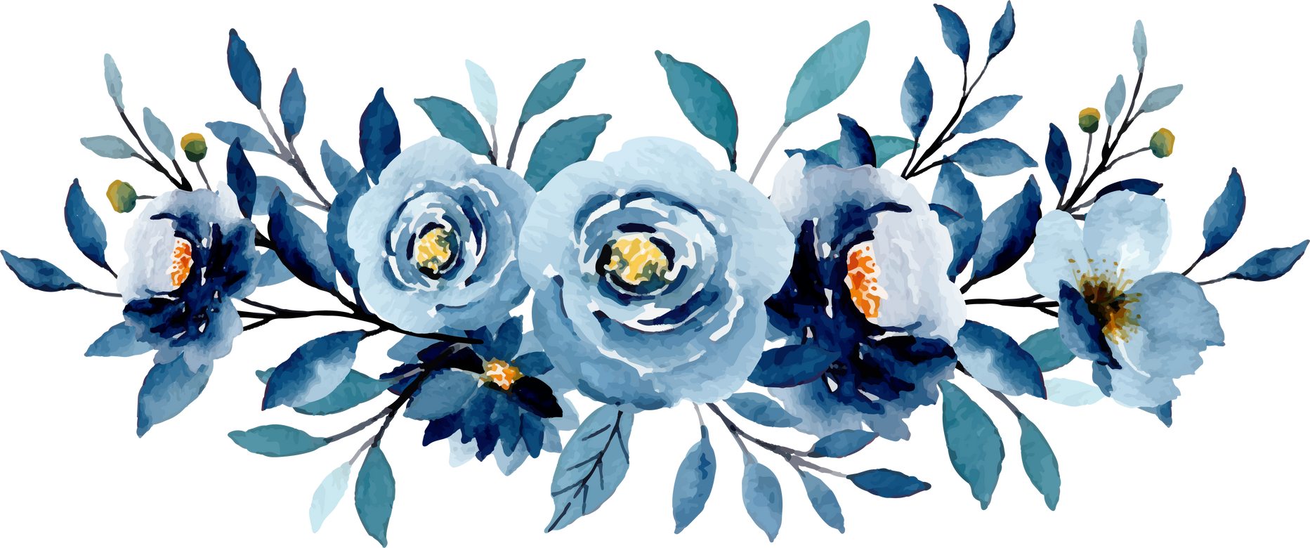 Watercolor Blue Flower Bouquet